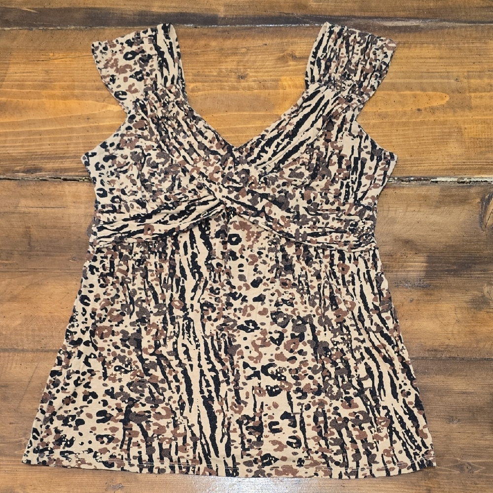 Candie’s Brown &‎ Black Animal Print Top | Y2K Leopard Blouse | Cap Sleeve